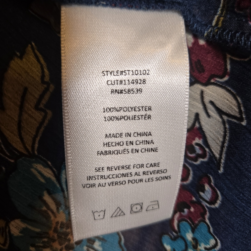 Kut From The Kloth Sinclaire Button Up Sheer Top Floral Navy Medium Western - Picture 6 of 8